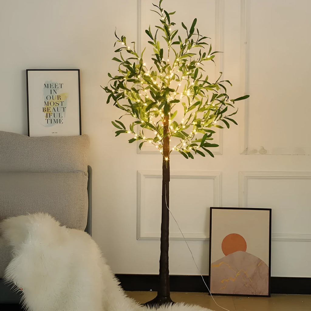 1.8 metre USB-powered olive leaf tree lamp with warm lights for courtyard decoration
