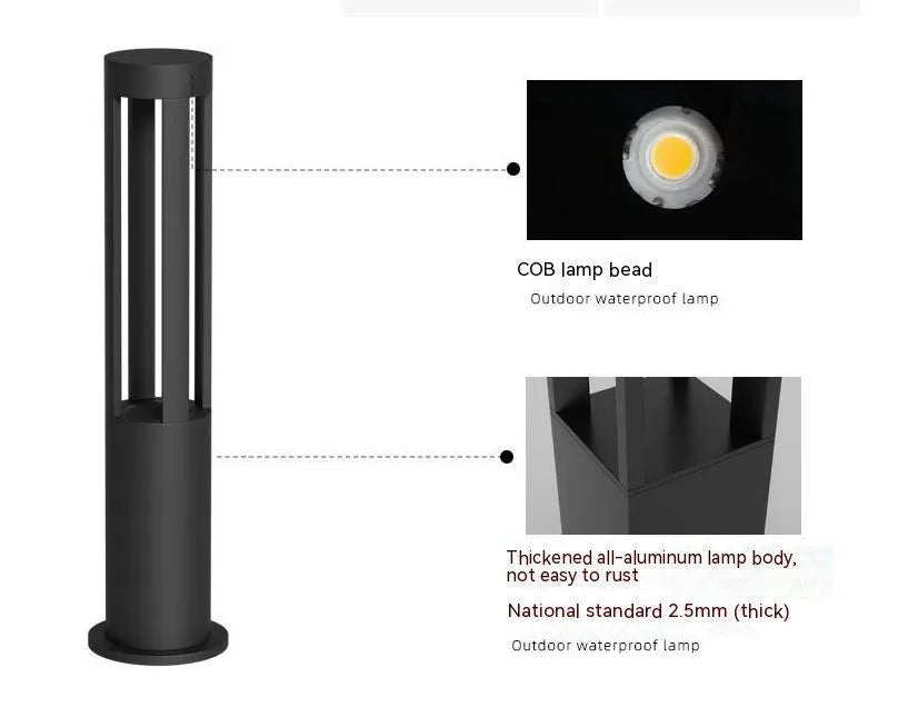 60cm iron outdoor garden lamp with IP65 protection and 3000K colour temperature for lawn and path lighting.