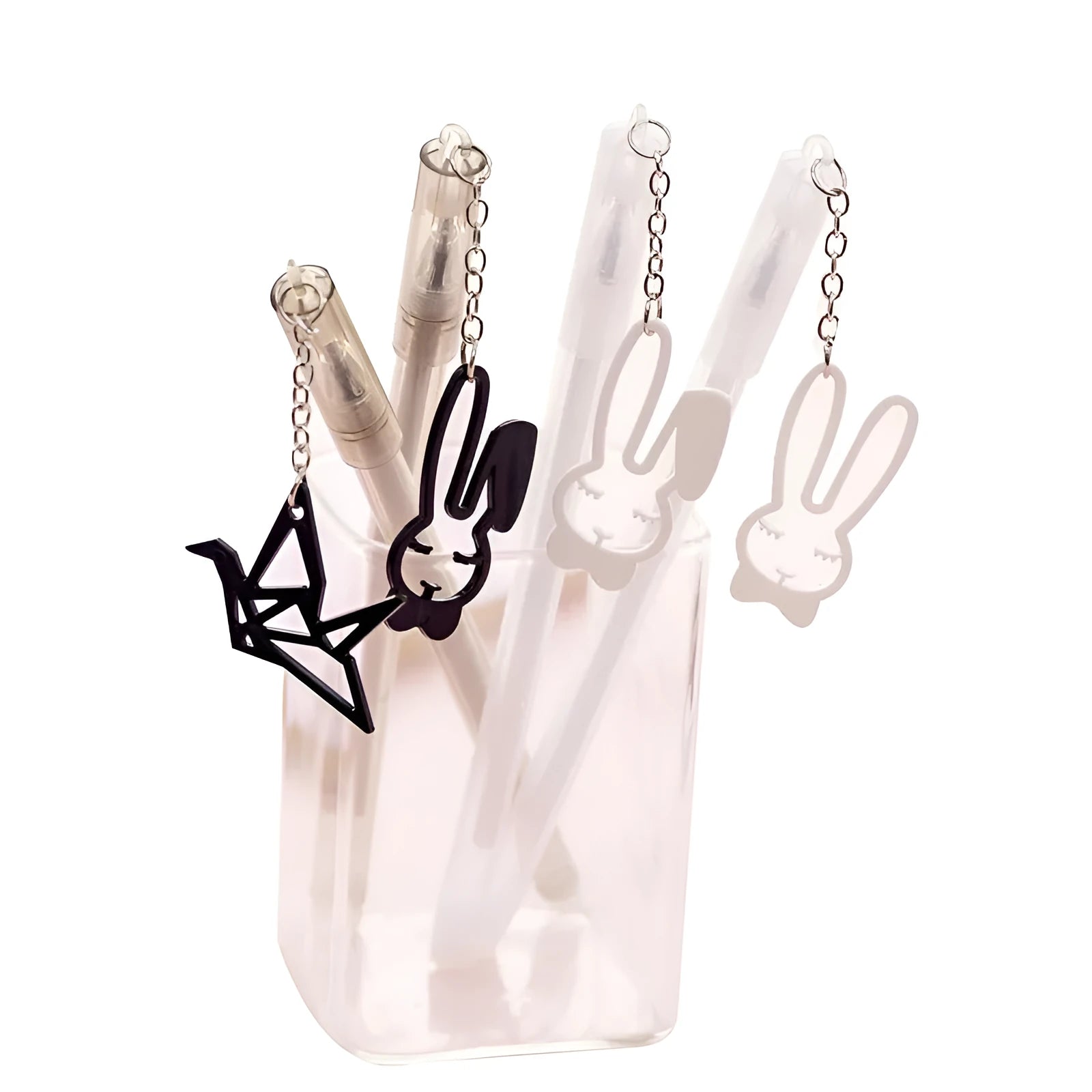 Plastic gel pen with decorative paper crane pendant and 0.38mm fine tip, shown at 17cm length.