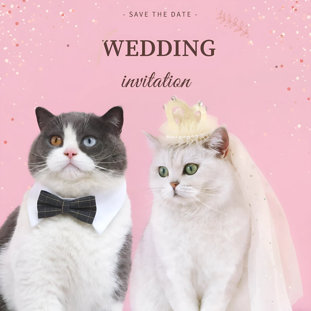 Beige and pink pet crown headdress with veil for cats at weddings and birthdays