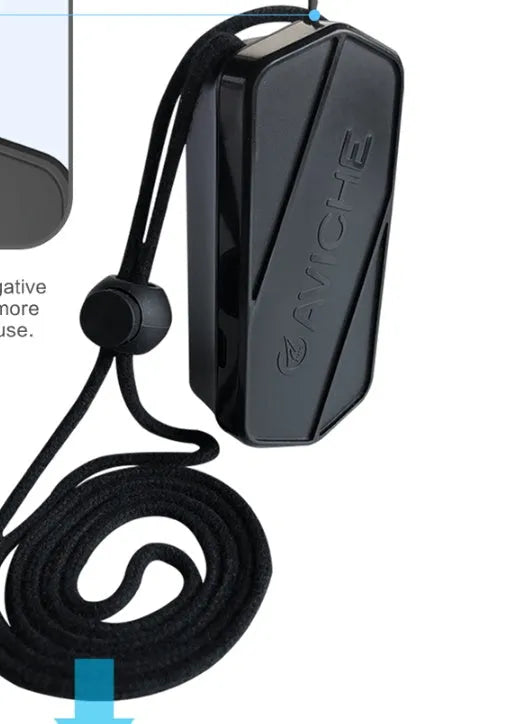 Black wearable air purifier necklace with compact 80mm plastic housing design