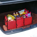 Foldable Oxford cloth car boot organiser in blue or red, unfolded size 57 x 31 x 39 cm.