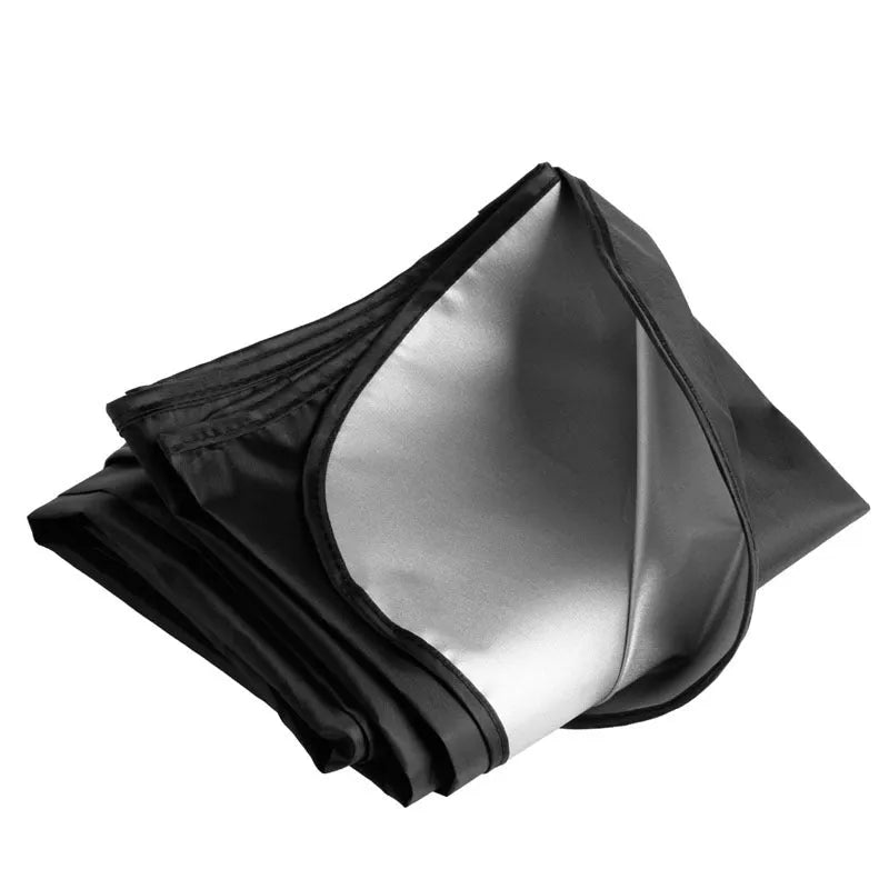 Car windscreen cover aluminium film 206 x 70cm silver and black reversible with suction cups
