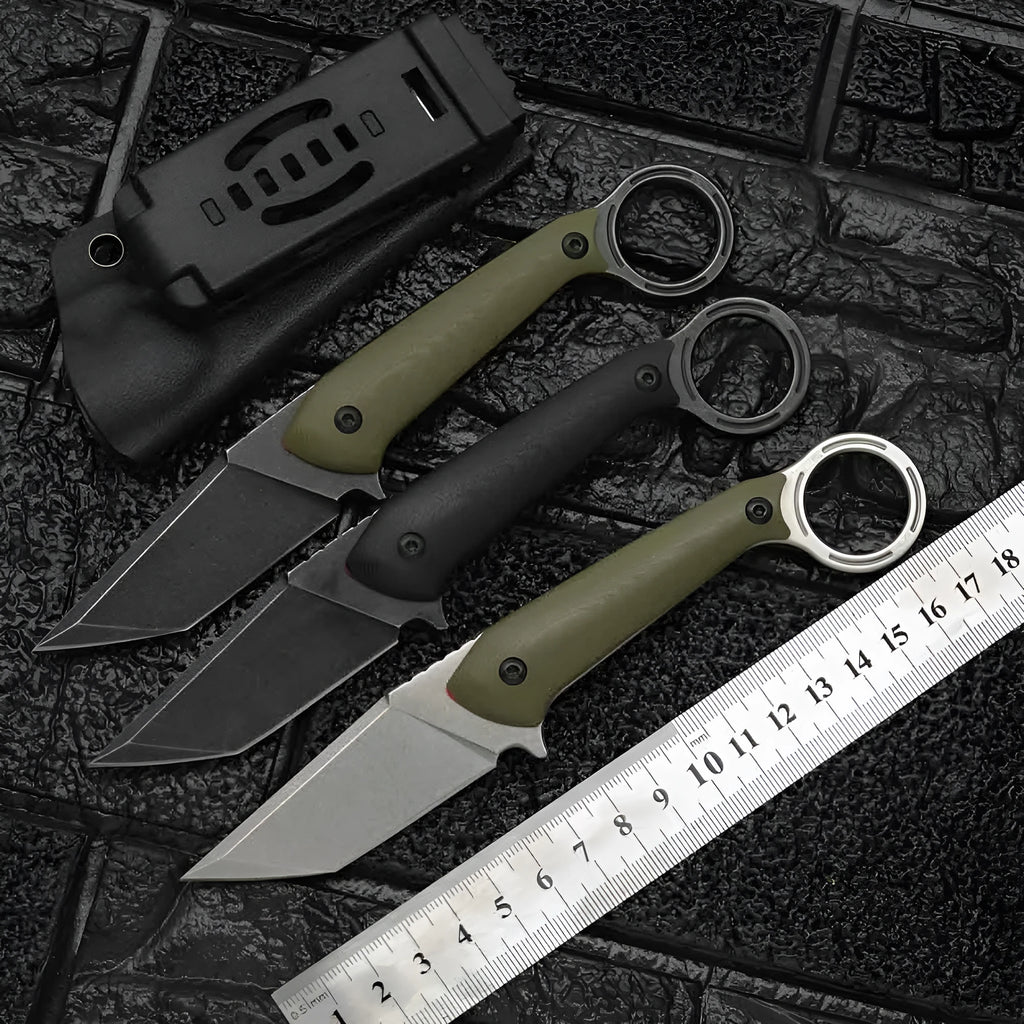 Outdoor field self-defence knife with DC53 steel blade, G10 handle, and K sheath