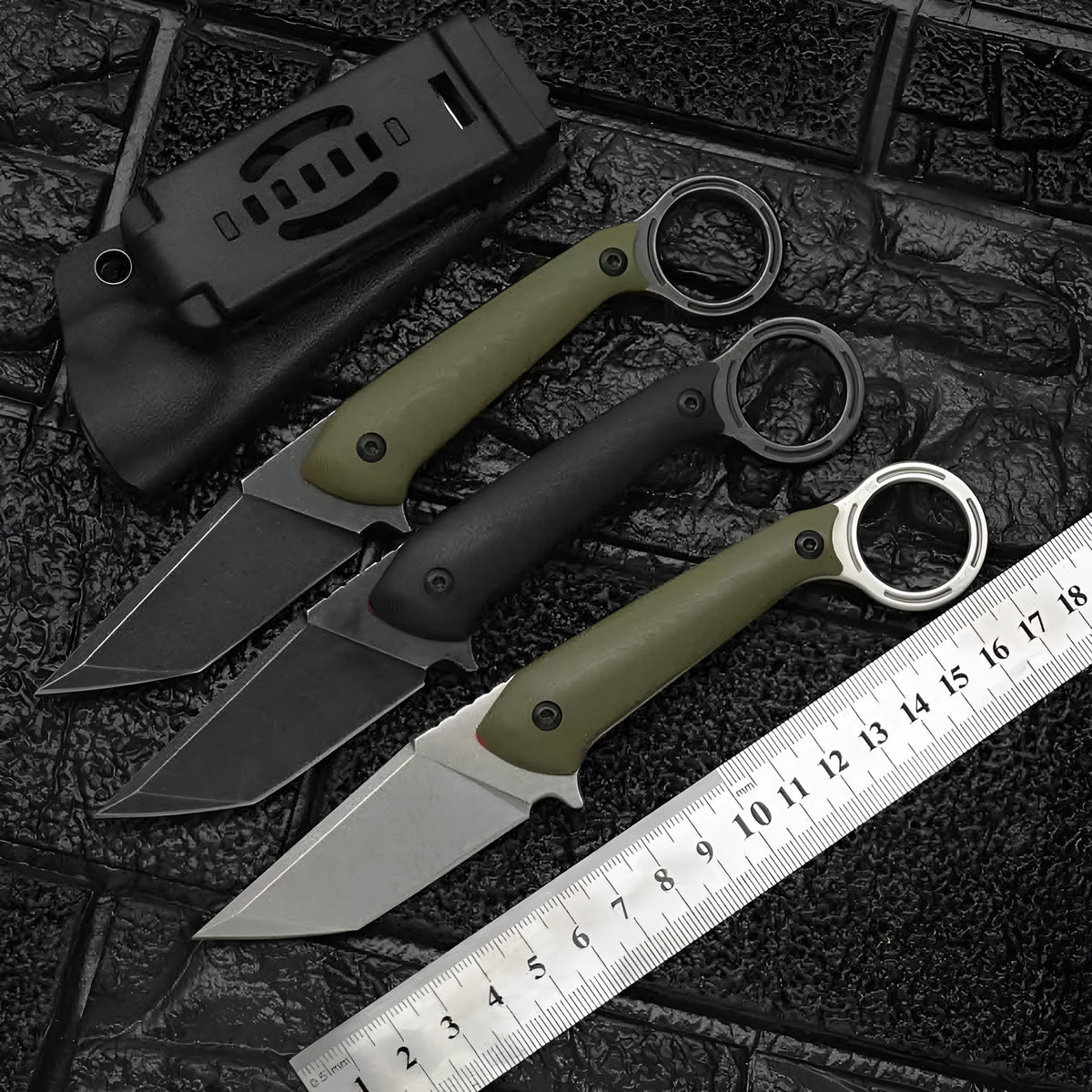 Outdoor field self-defence knife with DC53 steel blade, G10 handle, and K sheath