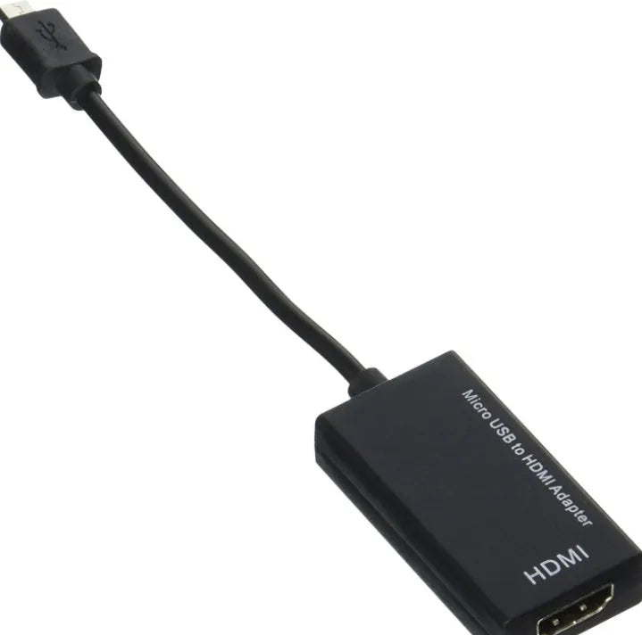 Black DisplayPort to HDMI adapter cable with 12cm lead and Micro USB power port on side