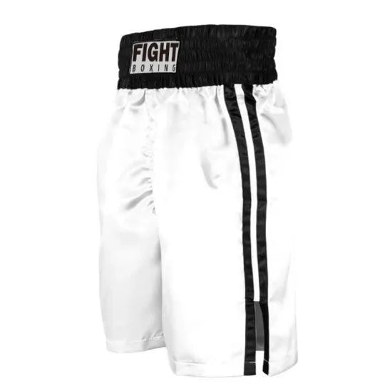 A pair of black and gold waist boxing shorts with an elasticated waistband and drawstring.