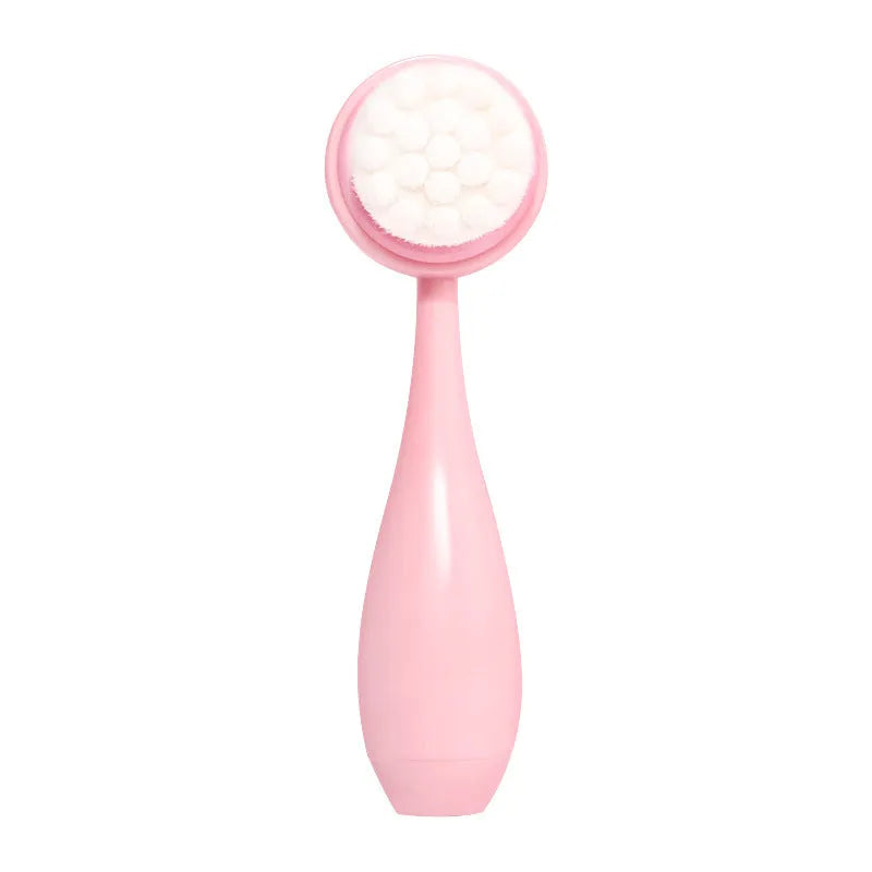 Facial brush three-piece set with nylon bristles, plastic handle, and coral fleece absorbent hair band