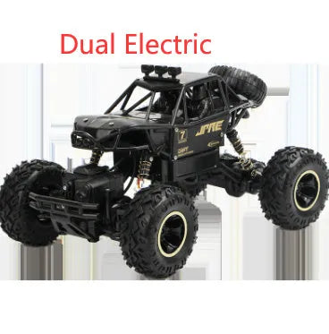 Black and silver 2.4G wireless remote control off-road cars in 28cm and 37cm sizes on rough terrain