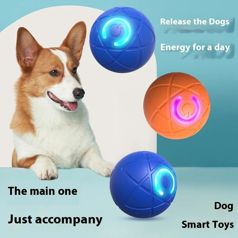 Rubber pet toy ball for dogs and cats in orange red or sapphire blue, single or dual mode