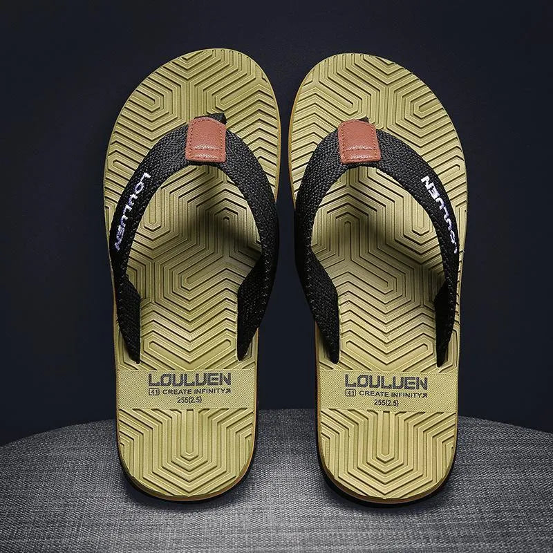 Men's open-toe flip flops with EVA upper and PVC sole in black, khaki or Matcha Green, sizes 40-45