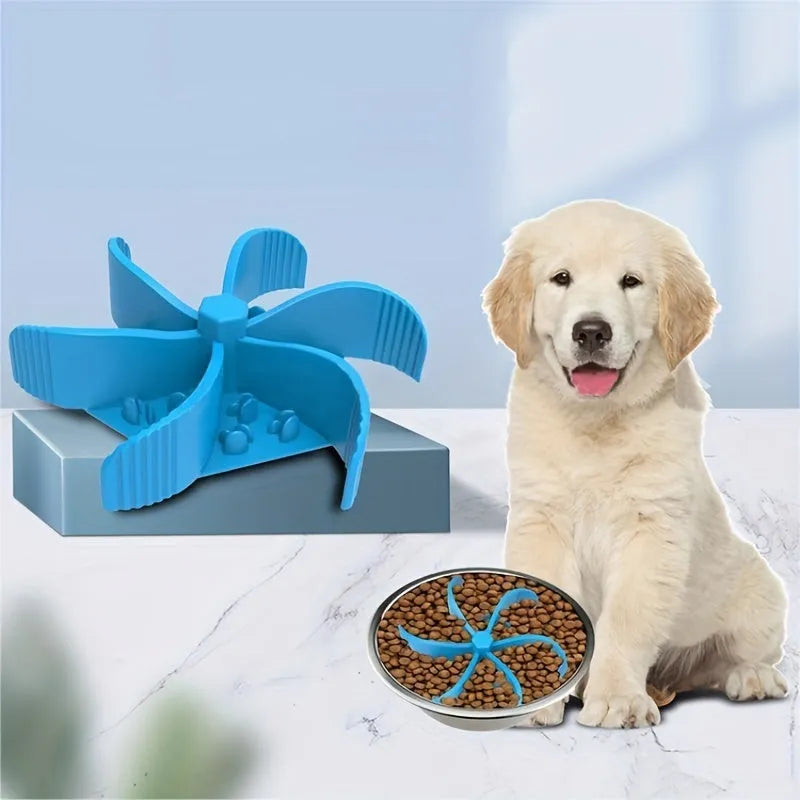 Silicone pet slow food licking pad with sucker cup for dogs and cats, shown in blue, green, grey, or red.