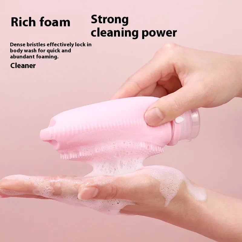 Silicone bath brush storage bottle in 100ml capacity showing eight colour options