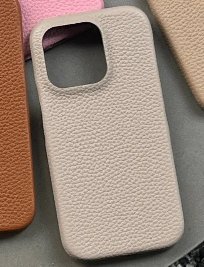Leather iPhone case in solid caramel colour with fall protection, ins style, compatible with Apple iPhone models