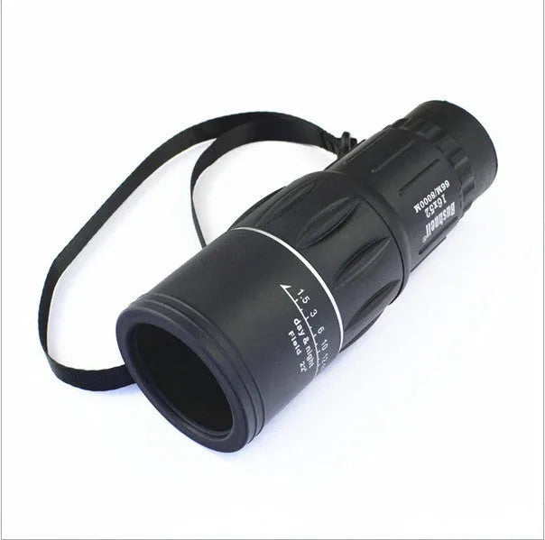 Black 16x52 high-power monocular with up and down double-tuning focus and waterproof casing.