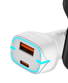 Black car charger with QC3.0 fast charging and PD USB output for cigarette lighter socket