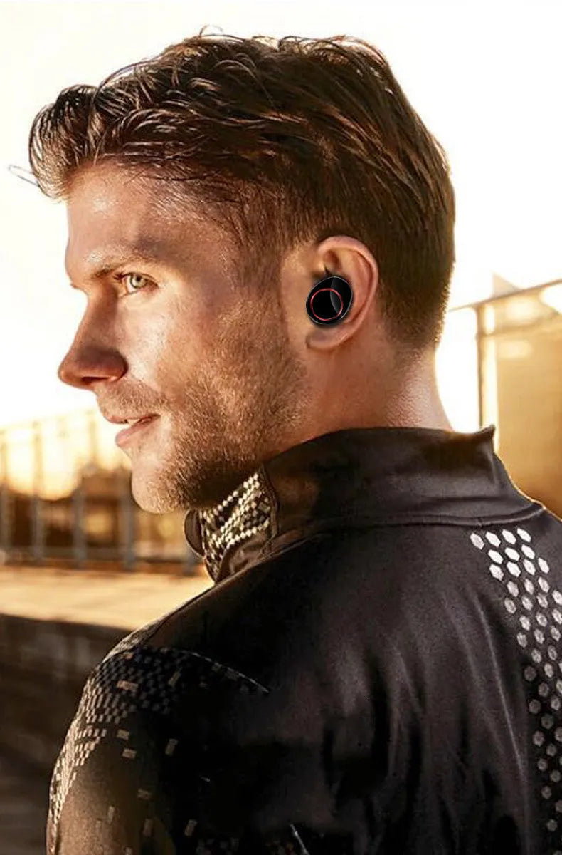Black X11 Bluetooth wireless earbuds with touch controls and charging case with optional wireless charging