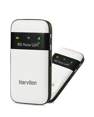 White 4G LTE wireless router with inline SIM card slot, 2300mAh battery and LED display