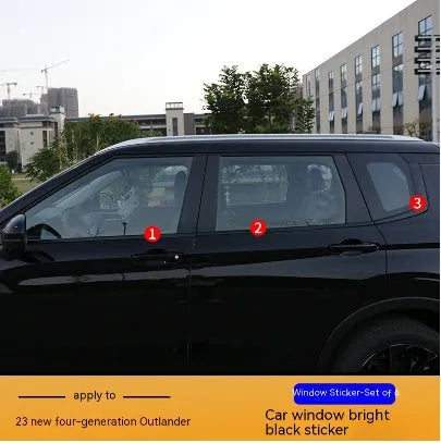 2023 Mitsubishi Outlander window pillar decal films in bright black and carbon fibre pattern options