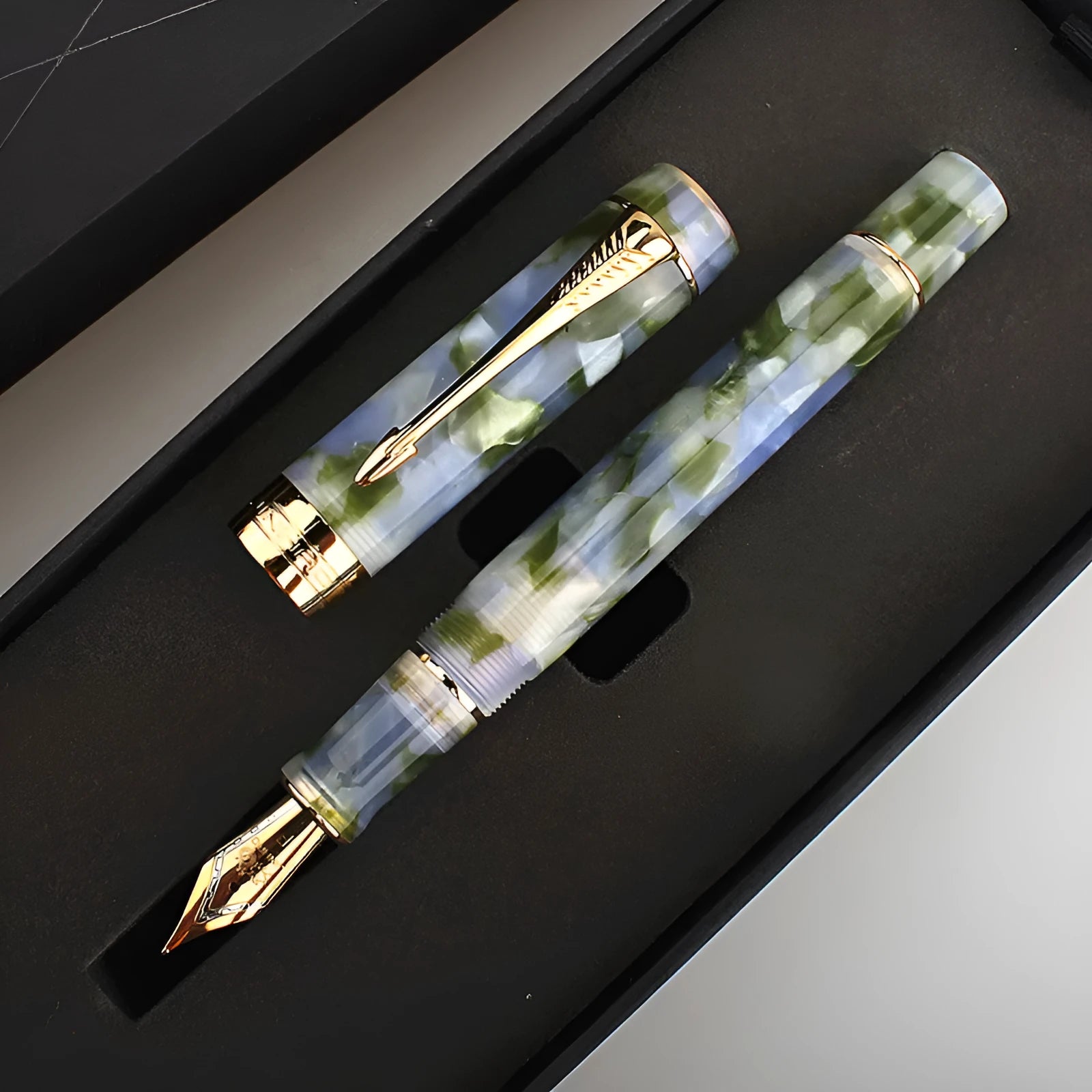 Deep bath green metal pen with three tip size options for writing and sketching