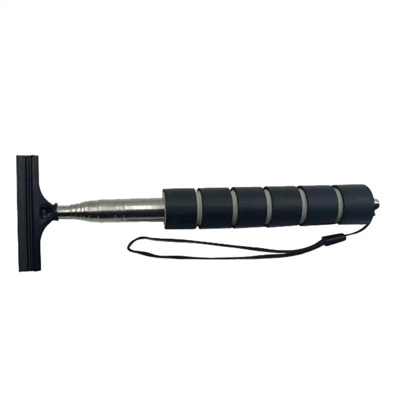 Retractable stainless steel car mirror wiper extended to show 100cm length and rubber blade.