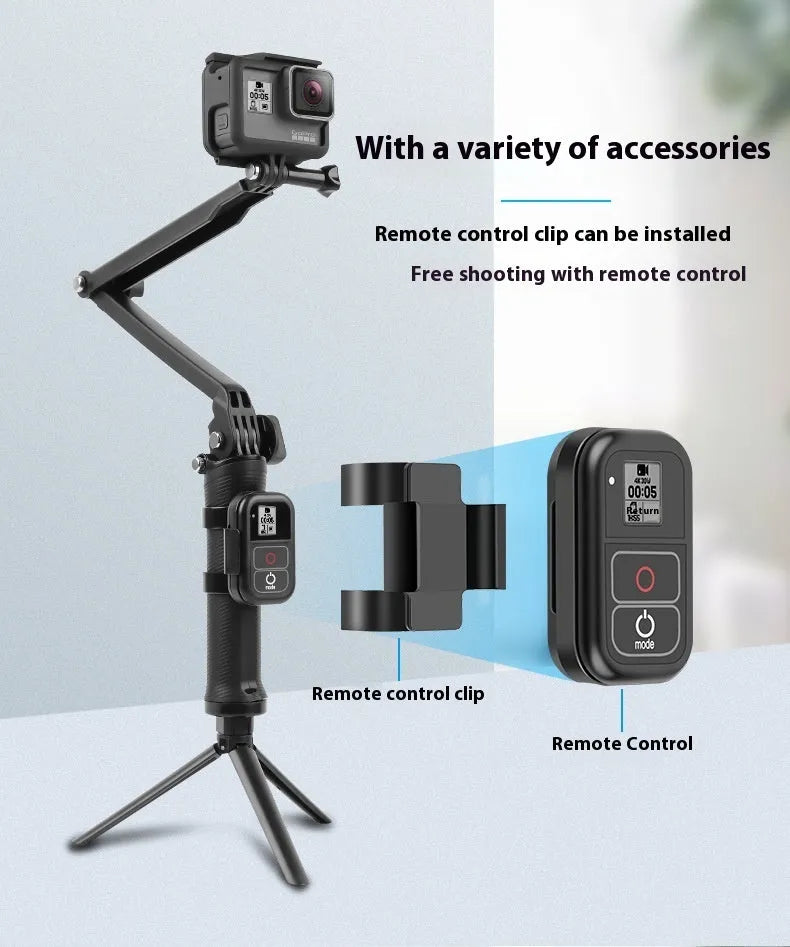 Portable folding camera tripod in black for GoPro Hero 9 8 7 6 5 4 with PC ABS bracket