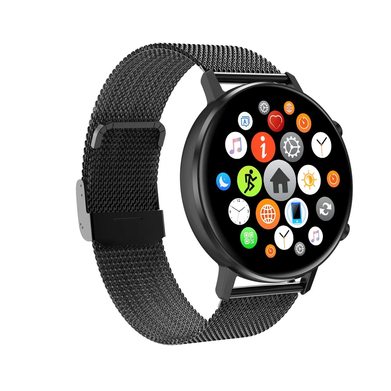 DT96 smart bracelet with 1.3 inch screen and steel strap in black, rose gold, or silver colours