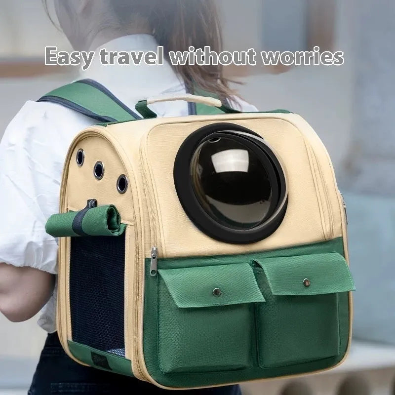 Solid colour cat space capsule backpack made of polyester for cats up to 7kg