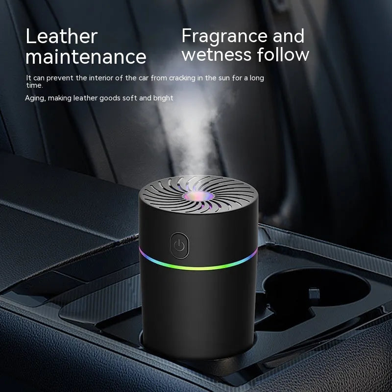 Car USB mini humidifier in black or white with battery or plug-in power options