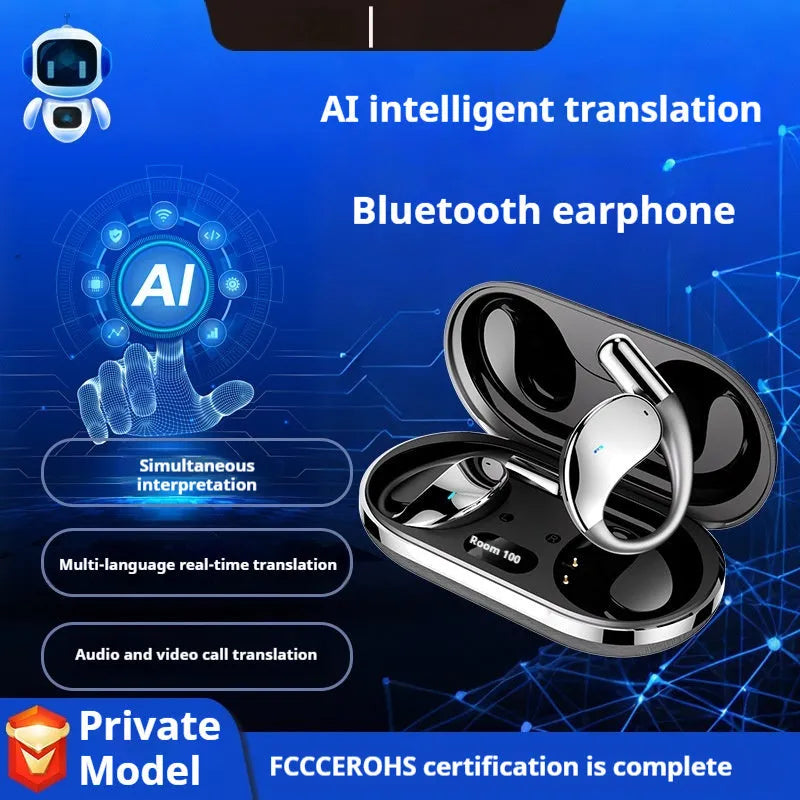 Black sports Bluetooth earphones with creative ear-mounted design and digital display.