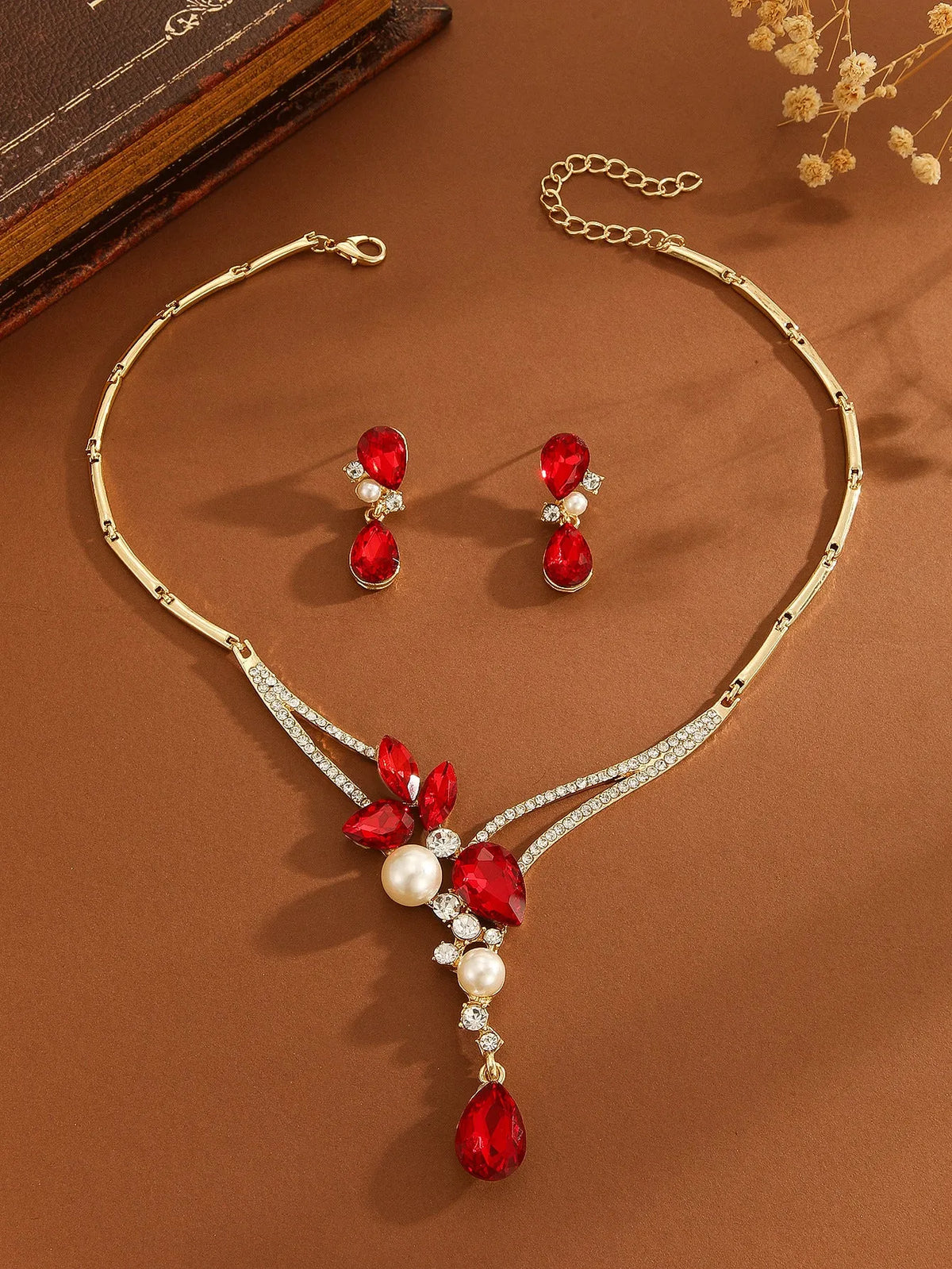 Colourful Indian style alloy pearl earrings and necklace set for women