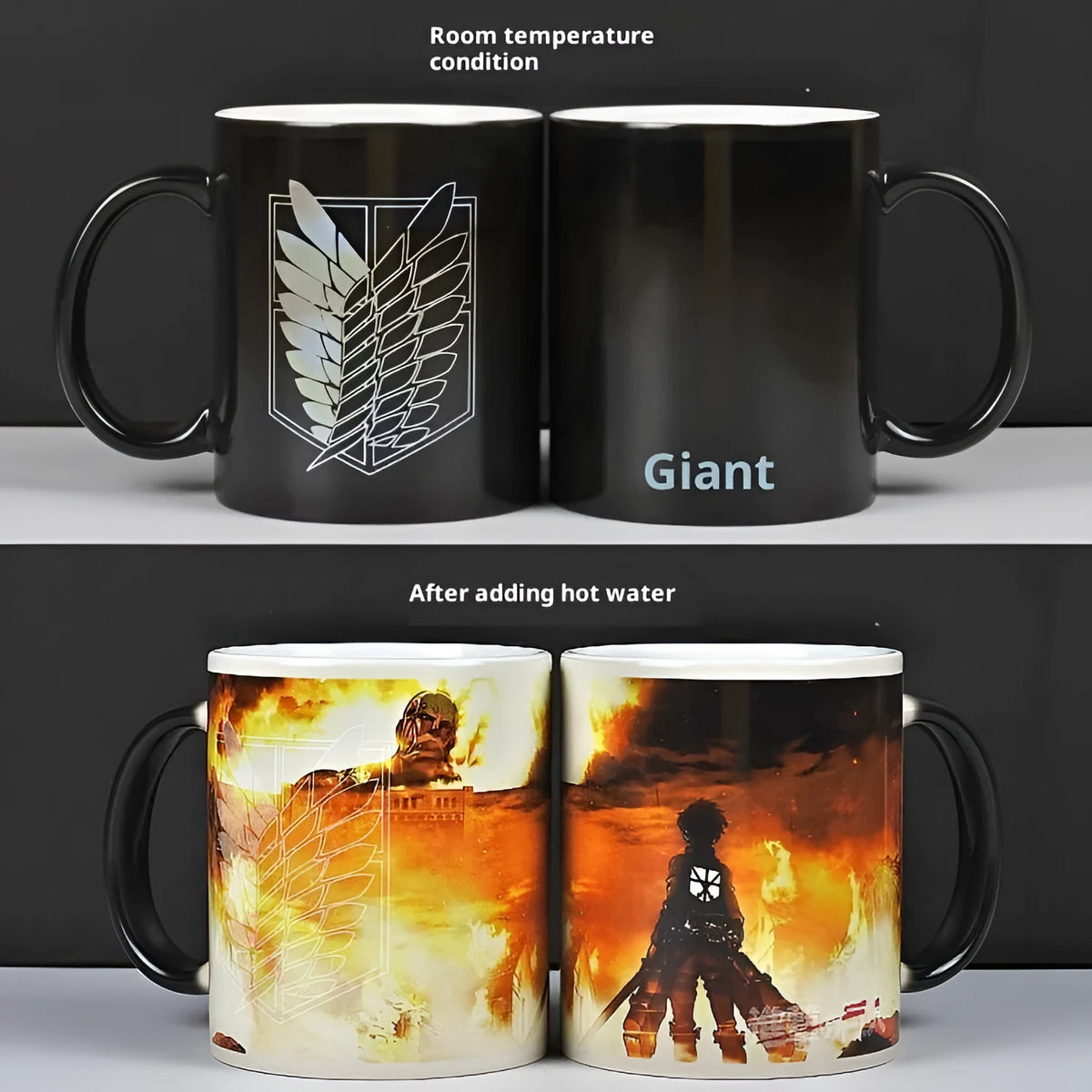 320ml colour changing ceramic mug with double-layer pattern cup design and round shape