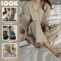Women's striped long sleeve casual lounge suit set with top and trousers