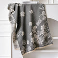 Imitation cashmere scarf with tassel trim in grey, black, blue, or khaki colours measuring 185cm by 65cm