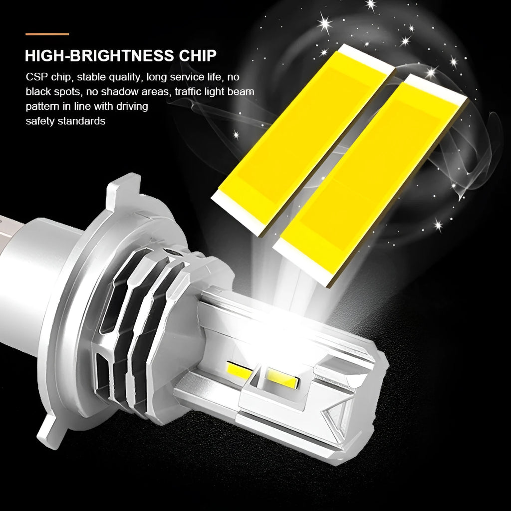 Car LED headlight bulb with far and near light switching, aluminium alloy body, white light, H7 H11 H4 9005 9006 fittings