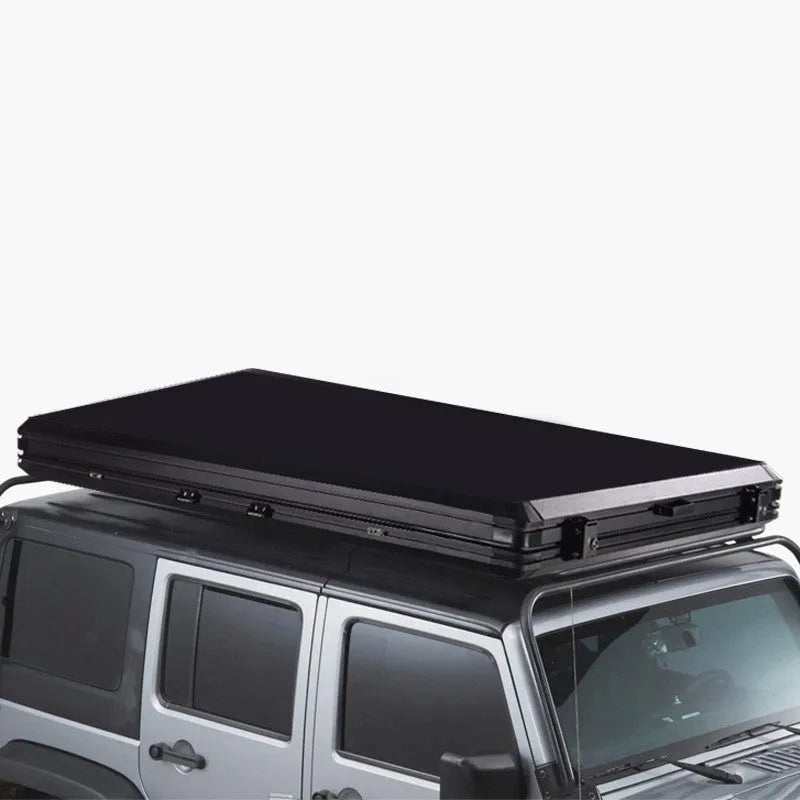Black and dark grey car roof tent with aluminium alloy poles, 210x132x110cm open size, double layer Oxford cloth