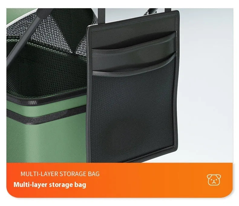 Black folding pet cart with removable frame and large transport capacity