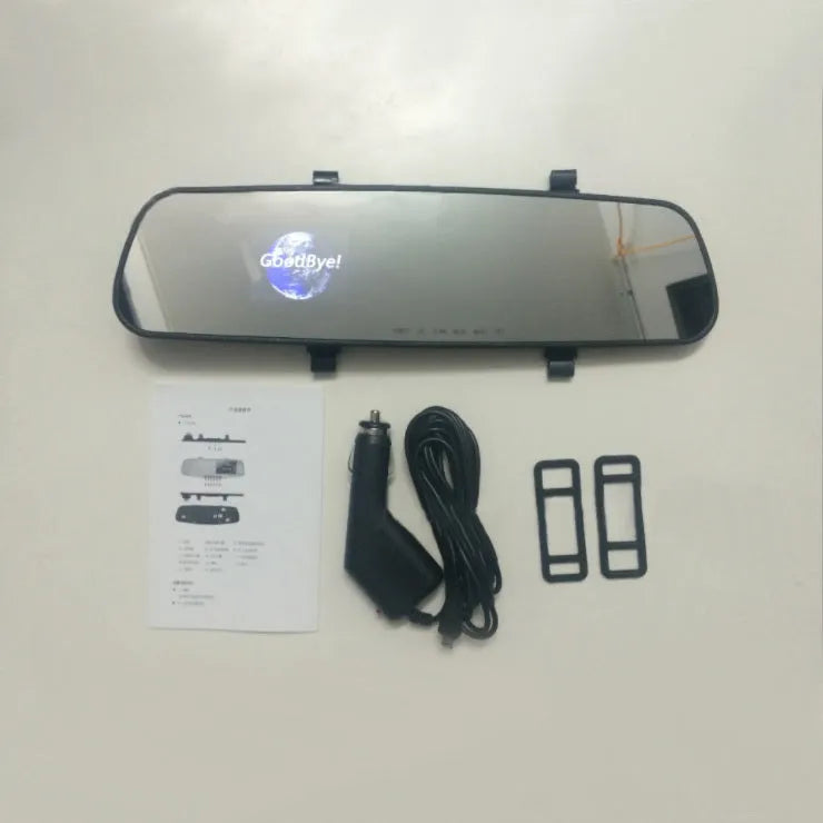 2.4 inch 1080P HD rearview mirror driving recorder with motion detection G-sensor and 100 degree lens angle black colour