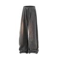 Light grey fleece-lined straight-leg casual trousers with an elastic waistband on a hanger.