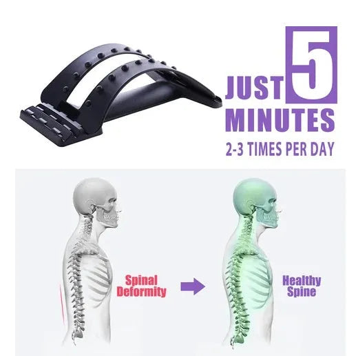 Portable back stretch massager with multi-level adjustment and spine-syncing design for daily stretching