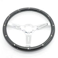 Black electroplated classic car steering wheel made from peach wood with 15 inch diameter