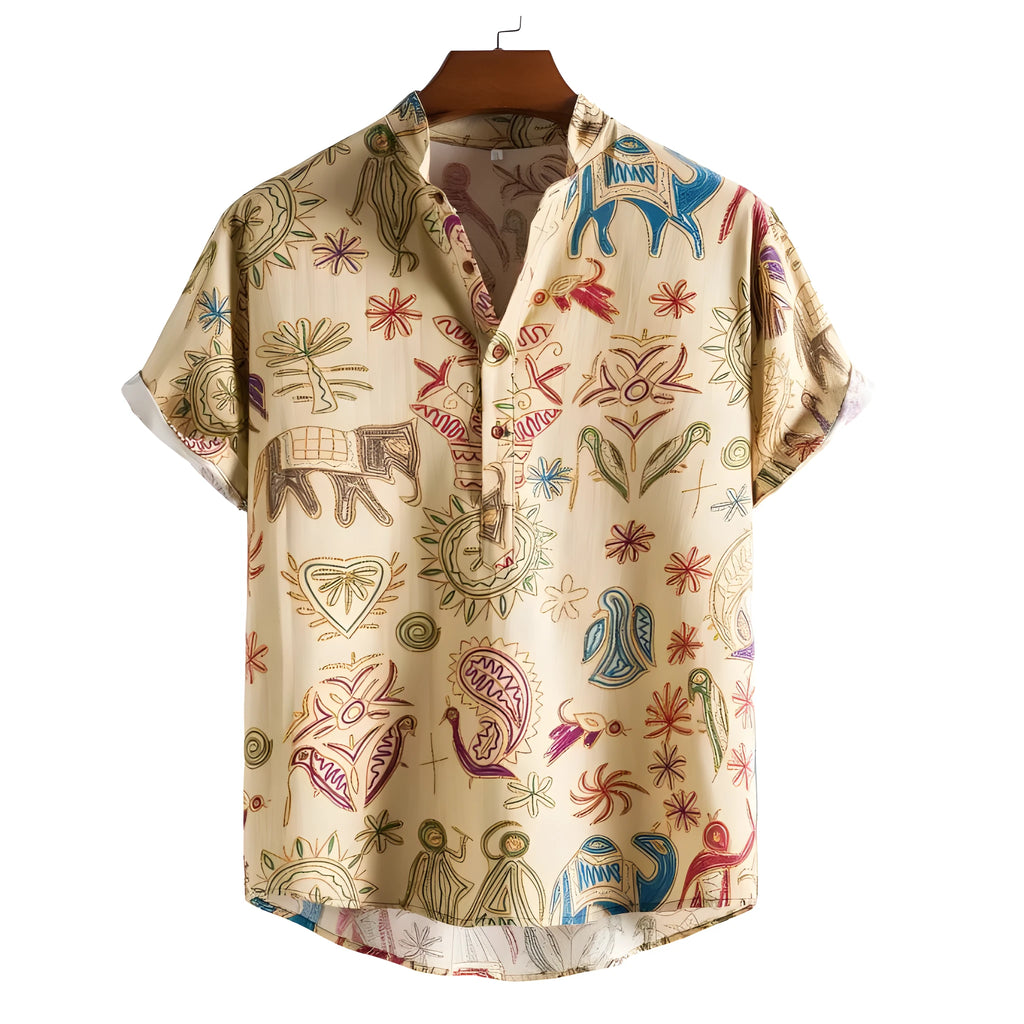 Men's plus size 3D digital print casual shirt in loose cardigan style with elastic polyester fabric