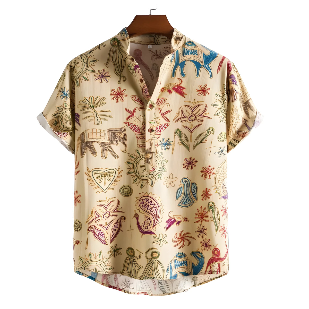 Men's plus size 3D digital print casual shirt in loose cardigan style with elastic polyester fabric