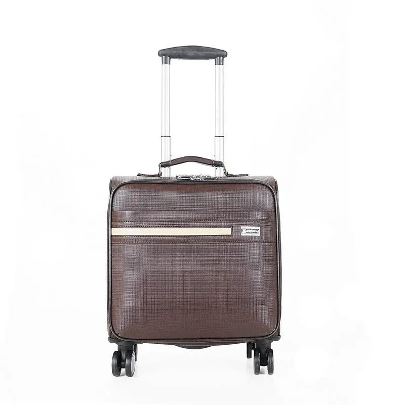 Black 18-inch PU leather business case with airplane wheels and lockable zipper