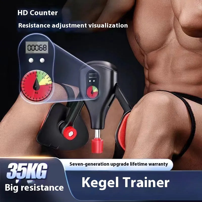 Men's PA and fibreglass Kegel trainer for PC muscle exercise in black or grey with strap and handle options