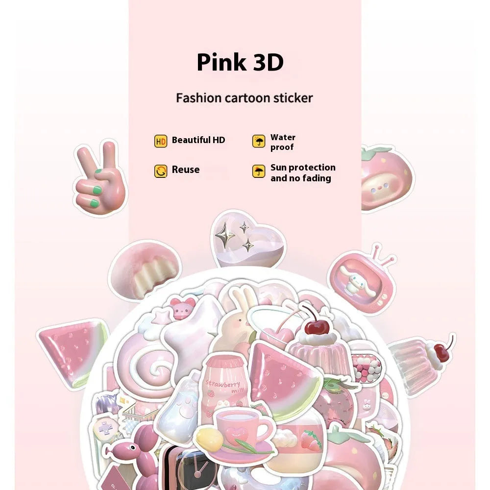 Pink girl heart 3D decorative stickers in light colours with realistic printing for craft and journal projects