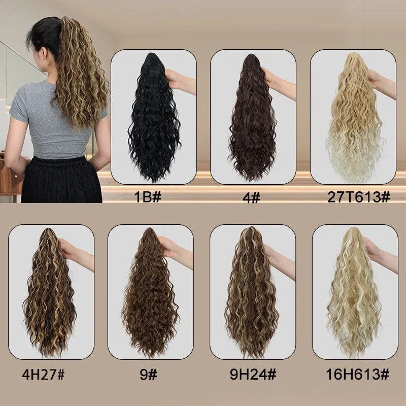 Synthetic ponytail wig with corn row curls and a hair clip, shown in colour 1B.