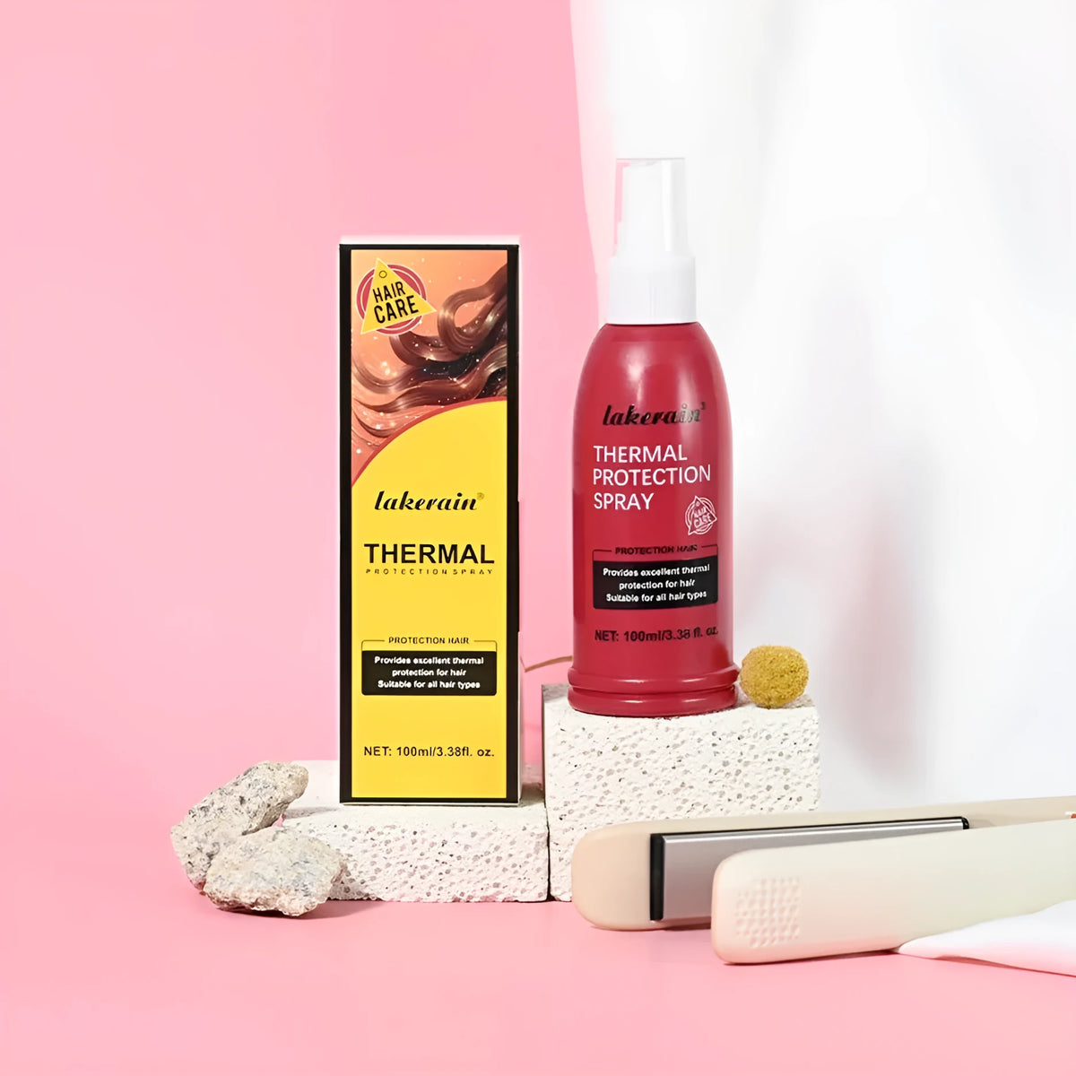 Lakerain hair thermal protection spray bottle, moisturising and nourishing anti-thermal styling mist, foreign version