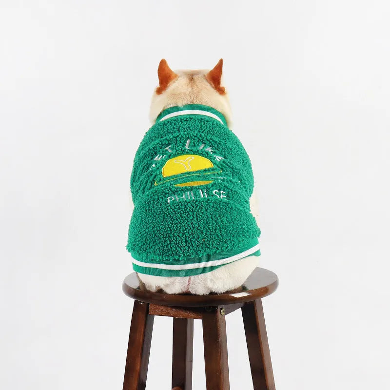 Green fleece-lined cotton dog coat for winter weather in large sizes