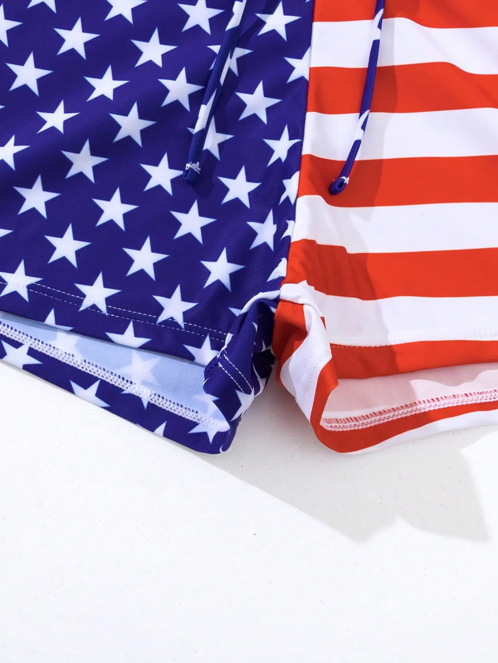 Women's high waist boxer swimsuit with drawstring in stars and stripes pattern